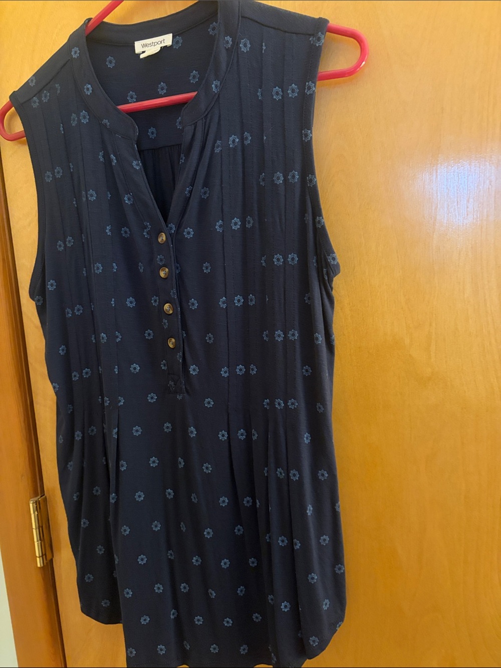 Westport Navy Sleeveless Henley with Tiny Light Blue Floral Print